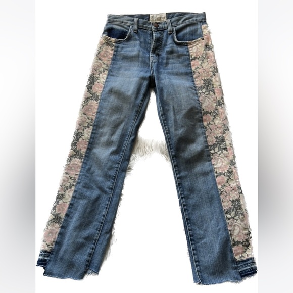 🎯Current/Elliott The Uneven Seamed Original Straight First Love Mixed Jeans - Picture 4 of 14